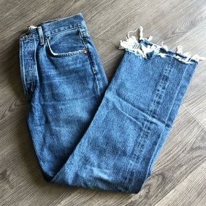 Agolde Riley High-Rise Straight Cropped Jeans Medium-Wash Size 25